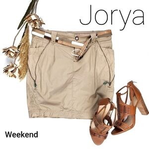 JORYA  Beige Belted Faux Zipper Pocketed Skirt 8